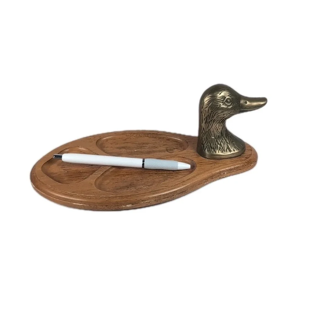 Brass Duck Wood Valet Tray Dresser Desk Catchall Jewelry Organizer 10